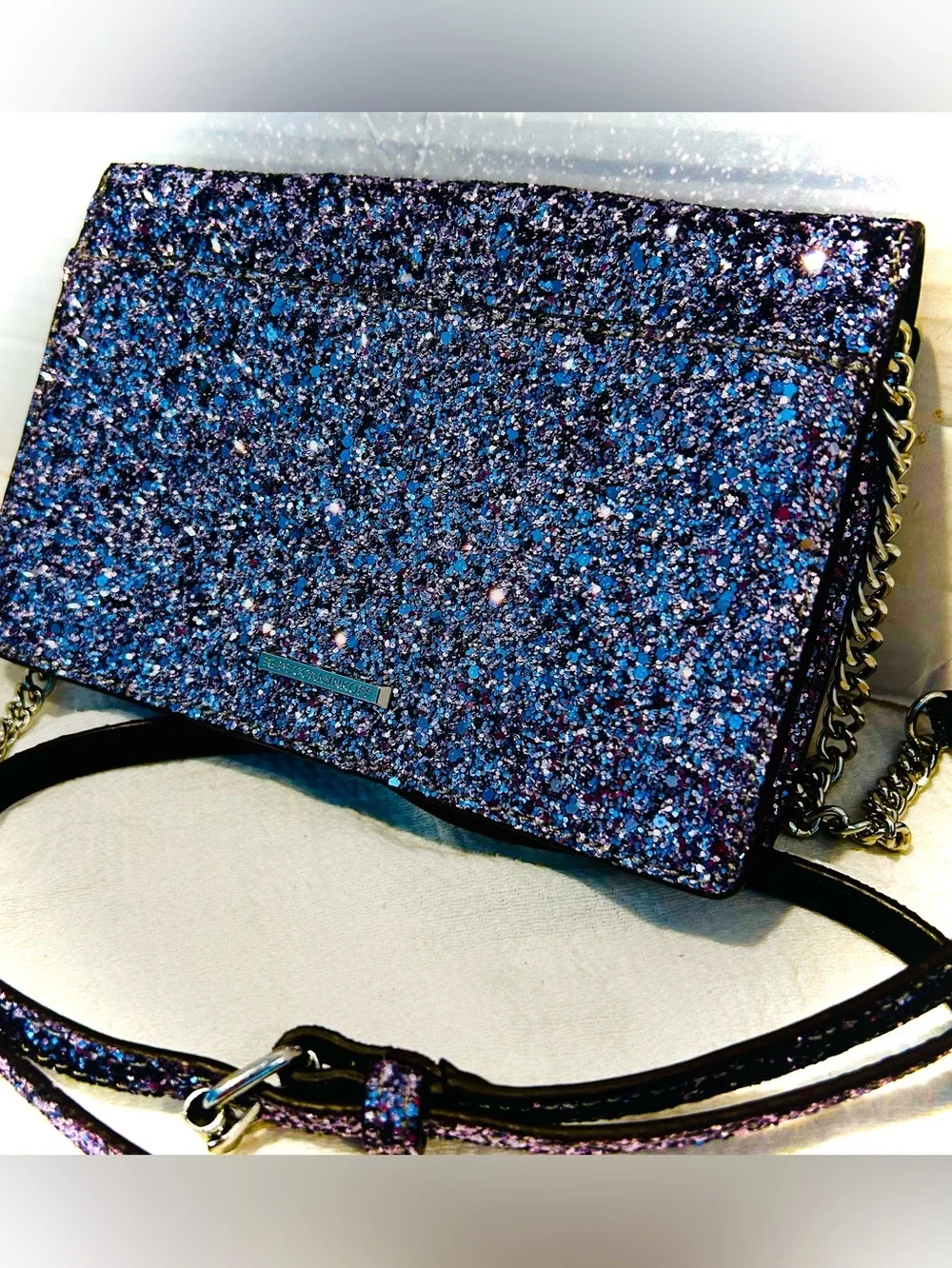 Rebecca Minkoff Leather Fairycore Glitter Leather Crossbody Prom Wedding Clutch